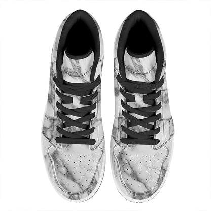 White Gray Marble Print High Top Leather Sneakers