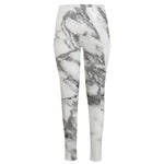 White Gray Marble Print High-Waisted Pocket Leggings