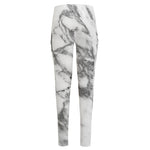 White Gray Marble Print High-Waisted Pocket Leggings