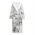 White Gray Marble Print Hooded Bathrobe