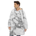 White Gray Marble Print Hoodie Blanket
