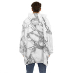 White Gray Marble Print Hoodie Blanket