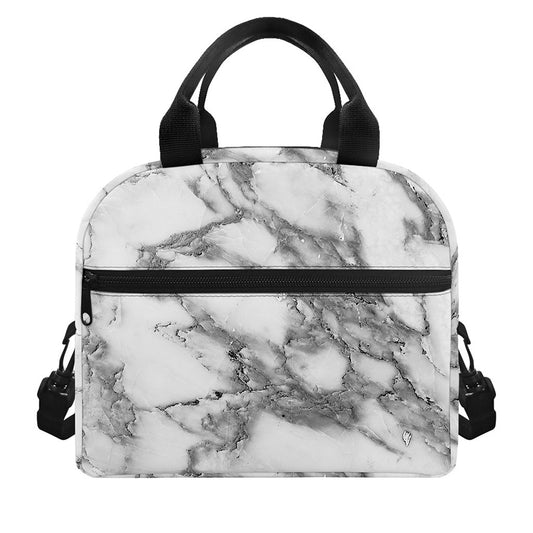 White Gray Marble Print Insulated Lunch Bag