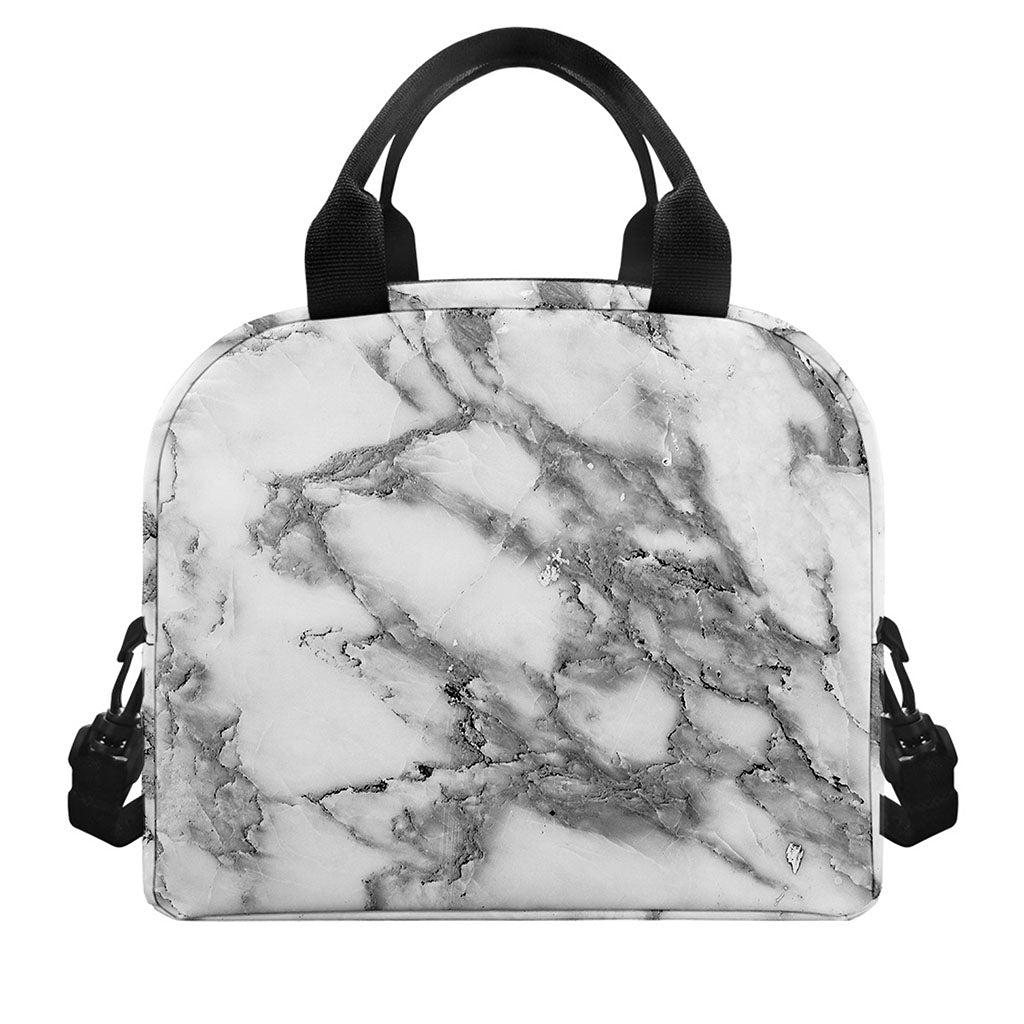 White Gray Marble Print Insulated Lunch Bag