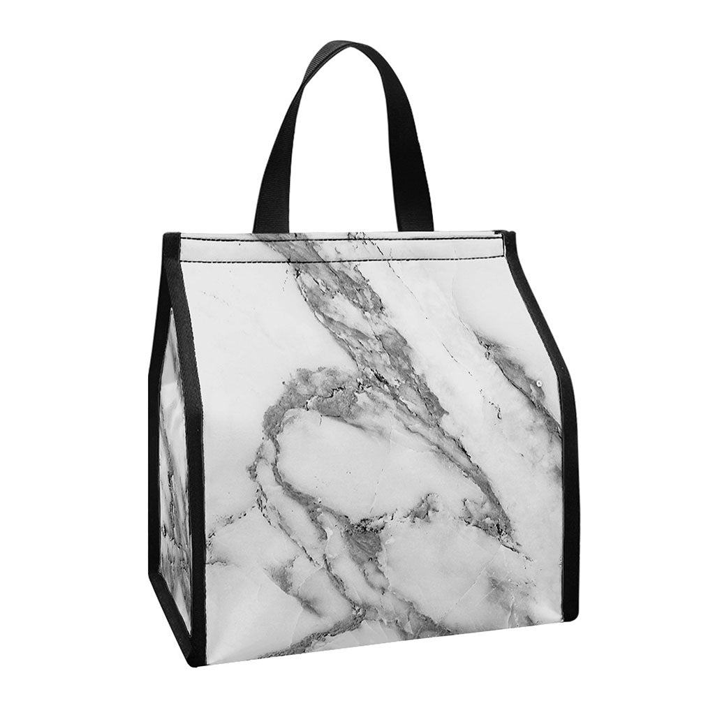 White Gray Marble Print Insulated Lunch Tote