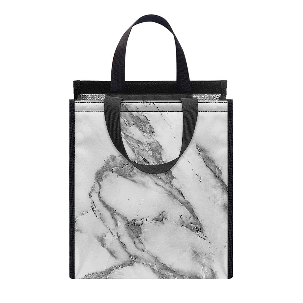 White Gray Marble Print Insulated Lunch Tote