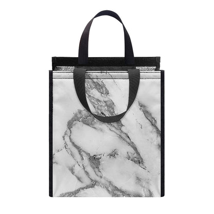 White Gray Marble Print Insulated Lunch Tote