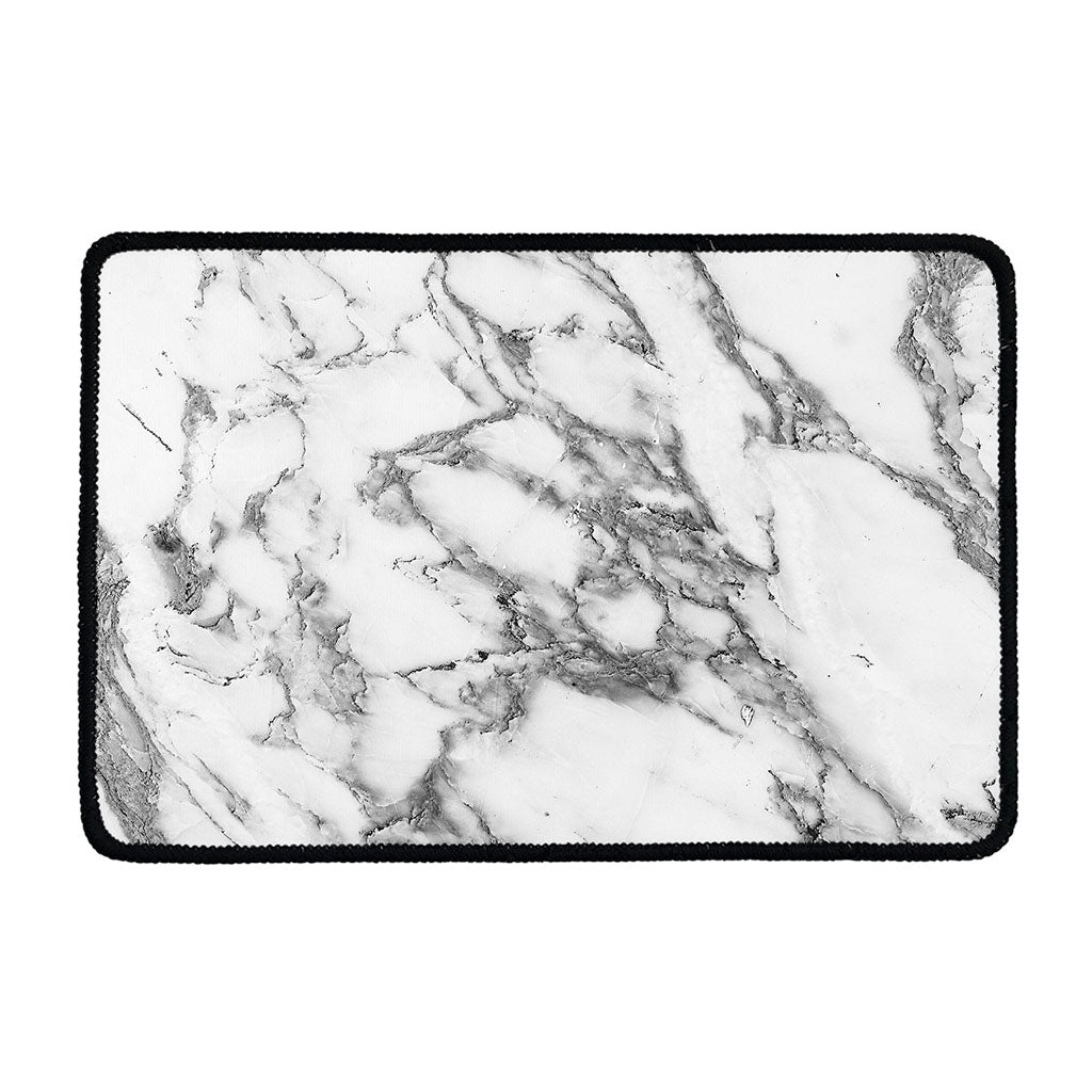 White Gray Marble Print Kitchen Mat