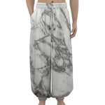 White Gray Marble Print Lantern Pants