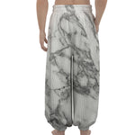 White Gray Marble Print Lantern Pants