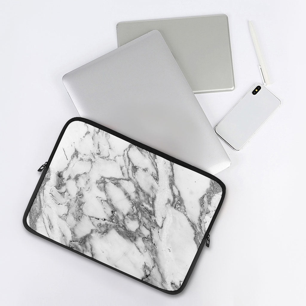 White Gray Marble Print Laptop Sleeve