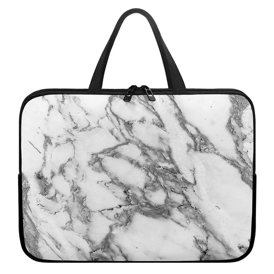 White Gray Marble Print Laptop Sleeve With Handle
