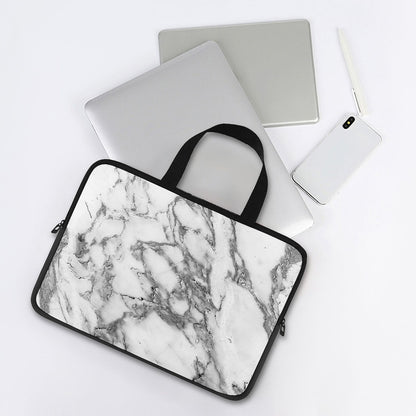 White Gray Marble Print Laptop Sleeve With Handle