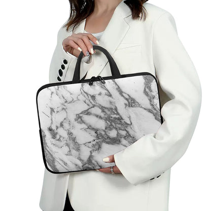 White Gray Marble Print Laptop Sleeve With Handle