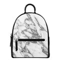 White Gray Marble Print Leather Backpack