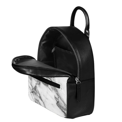 White Gray Marble Print Leather Backpack