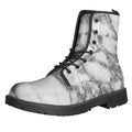White Gray Marble Print Lace-Up Boots