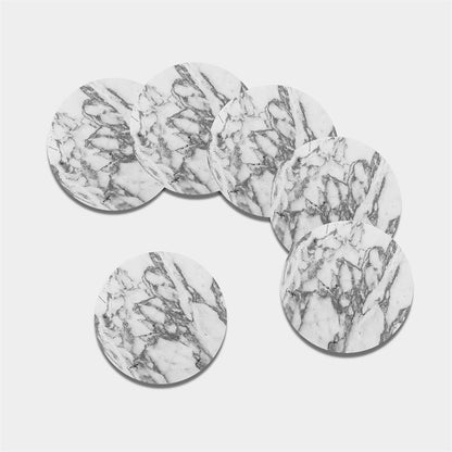 White Gray Marble Print Leather Coaster Set