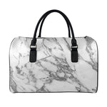 White Gray Marble Print Leather Duffle Bag