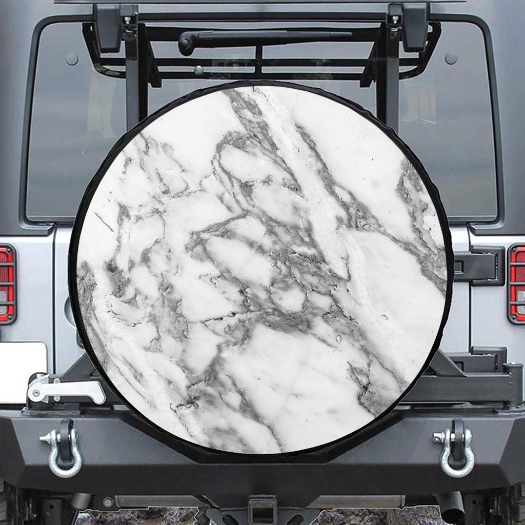 White Gray Marble Print Leather Spare Tire Cover