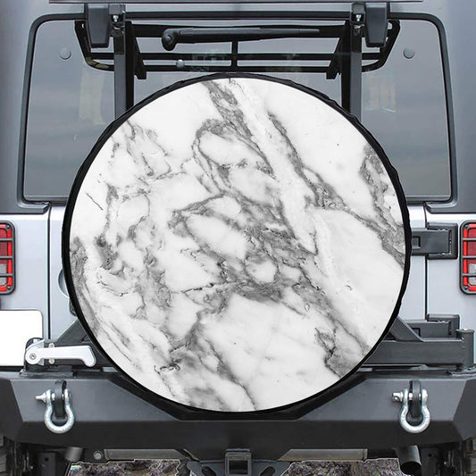 White Gray Marble Print Leather Spare Tire Cover