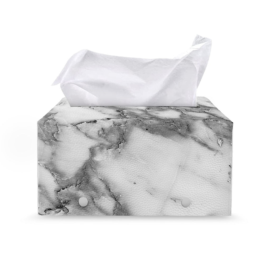 White Gray Marble Print Leather Tissue Box Cover