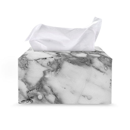 White Gray Marble Print Leather Tissue Box Cover