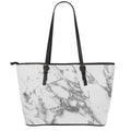 White Gray Marble Print Leather Tote Bag With Zipper