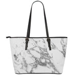 White Gray Marble Print Leather Tote Bag