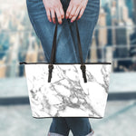 White Gray Marble Print Leather Tote Bag