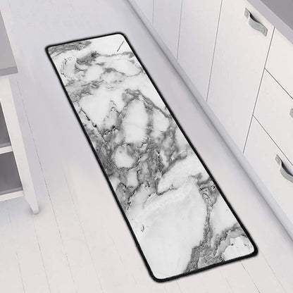 White Gray Marble Print Long Kitchen Mat