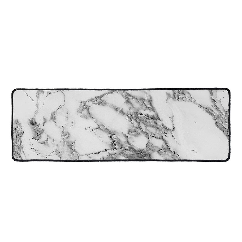 White Gray Marble Print Long Kitchen Mat