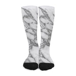 White Gray Marble Print Long Socks