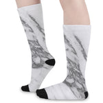 White Gray Marble Print Long Socks