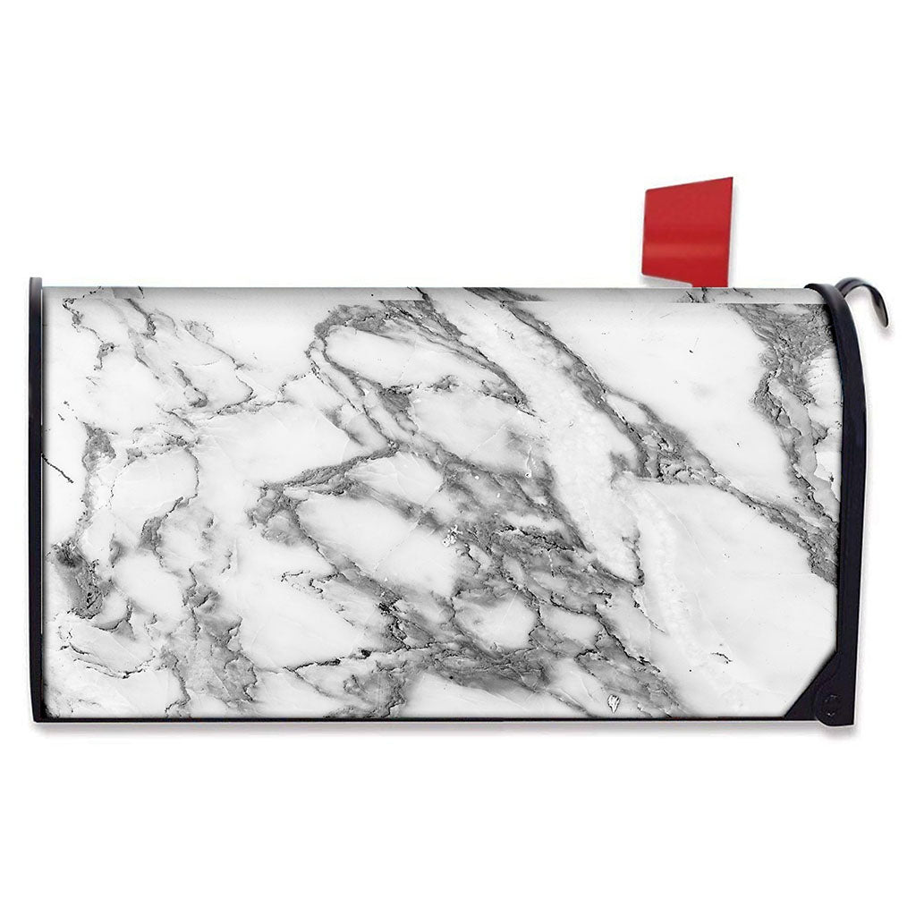 White Gray Marble Print Mailbox Cover