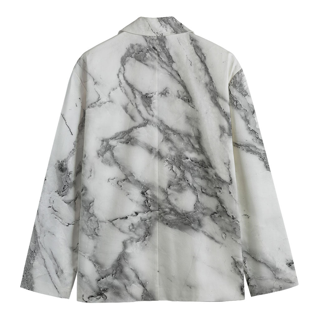 White Gray Marble Print Men's Blazer
