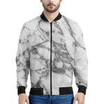 White Gray Marble Print Men's Bomber Jacket