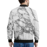 White Gray Marble Print Men's Bomber Jacket