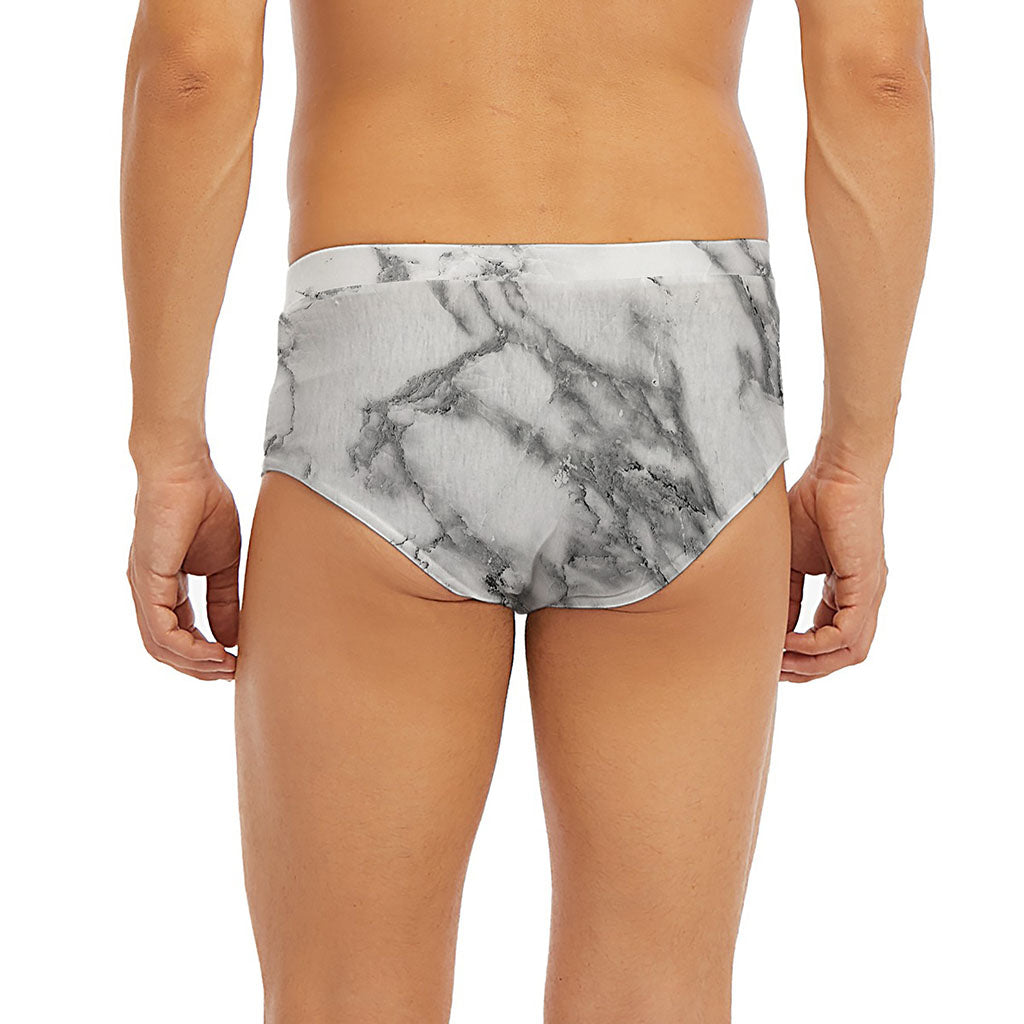 White Gray Marble Print Men's Briefs
