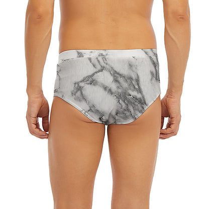White Gray Marble Print Men's Briefs