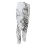 White Gray Marble Print Men's Compression Pants