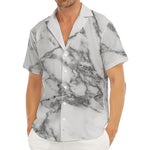 White Gray Marble Print Men's Deep V-Neck Shirt