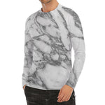 White Gray Marble Print Men's Long Sleeve Rash Guard