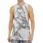White Gray Marble Print Men's Muscle Tank Top