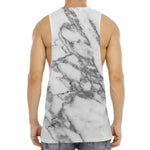 White Gray Marble Print Men's Muscle Tank Top