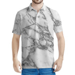 White Gray Marble Print Men's Polo Shirt