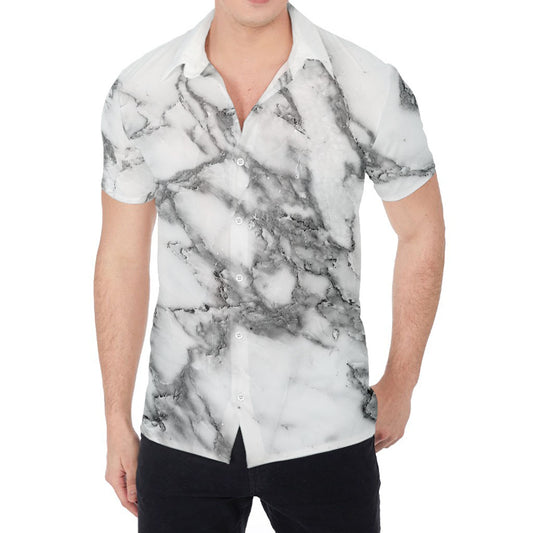 White Gray Marble Print Men's Shirt
