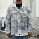 White Gray Marble Print Men's Shirt Jacket
