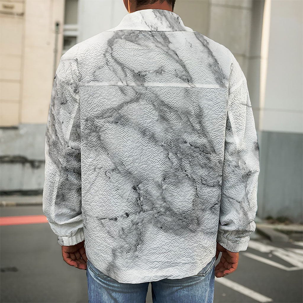 White Gray Marble Print Men's Shirt Jacket