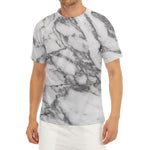 White Gray Marble Print Men's Short Sleeve Rash Guard